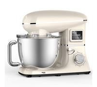 Batidora vertical para masa, batidora industrial, gran capacidad de 5,5 L, 1500 W con batidor, gancho para masa, varillas, 6 velocidades, cabezal inclinable, pantalla LED digital, acero inox