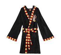 Batín de Harry Potter para Mujer - Color Negro - Talla L - Bata Larga Fabricada con Poliéster Coral Fleece 100% - Con el Escudo de la Casa Gryffindor - Producto Original Diseñado en España