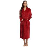 Batín Suave Albornoz De Franela For Mujer, Bata Gruesa De Invierno Con Cuello De Tortuga, Camisón Cálido Camisón Pijama(Rot,Large)