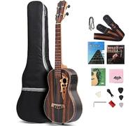 Batking Ukelele tenor para mano izquierda, kit de ukelele eléctrico acústico de madera negra de 26 pulgadas con barra de armadura con ecualizador con bolsa de concierto, correa, cuerda de nailon