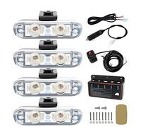 BATLAM 1 Juego 4 * 2 LED Luz Estroboscópica Rejilla Coche Ambulancia Luces Emergencia 12V Luz Intermitente Policía con Interruptor Rojo Azul Blanco Ámbar,Red Blue