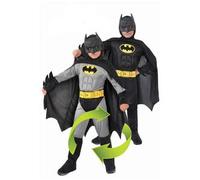 Batman 2-in-1 (Classic/Dark Knight) disfraz niño original DC Comics (Talla 8-10 años) con músculos acolchados