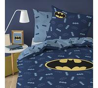Batman Iconic - Juego de cama infantil de 140 x 200 cm, funda de edredón infantil de 140 x 200 cm y 1 funda de almohada de 63 x 63 cm, estampado reversible, 100% algodón, Oeko-TEX