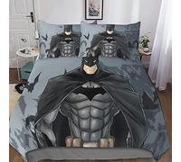Batman Juego De Cama 3 Piezas con Fundas De Almohada, Heroes Funda De Edredón con Cierre De Cremallera De Microfibra,Juego De Cama para Niños Y Adolescentes Double（200x200cm）