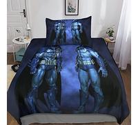 Batman Juego De Funda De Edredón De Microfibra Heroes Juego De Cama 3 Piezas con Cierre De Cremallera para Adultos Y Adolescentes, con Fundas De Almohada Single（135x200cm）