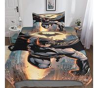 Batman Juego De Funda De Edredón De Microfibra Heroes Juego De Cama 3 Piezas con Cierre De Cremallera para Adultos Y Adolescentes, con Fundas De Almohada Single（135x200cm）