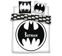 Aymax - Juego de cama doble con logo de Batman para 2 personas, funda nórdica reversible de 240 x 220 cm y 2 fundas de almohada de 65 x 65 cm, polialgodón, negro y blanco