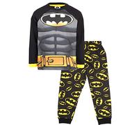 BATMAN - Pijama infantil de manga larga, color negro, diseño de disfraz, ropa de dormir 100 % algodón, producto oficial, Negro, 4-5 años