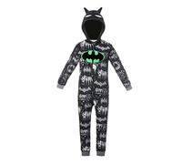 Batman Pijama para Niños, Pijama Entero para Niños, Pijama Largo Diseño Brilla en Oscuridad Pijama de Una Pieza Capucha 3D, Tallas 3 a 14 Años (FR/ES, Edad, 11 años, Regular, Gris)
