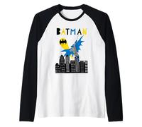 Batman Swinging Over City Camiseta Manga Raglan