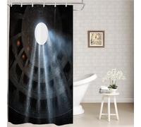 Batmerry Cortina de ducha con diseño geométrico de luz de lluvia, luz solar a través del panteón, decoración de baño, fibra de poliéster, anillos de plástico, secado rápido, impermeable, para bañeras