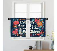 Batmerry Embrace Daily Knowledge Seek Wisdom - Cortinas de nivel para aprender a descubrir cafés, cortinas cortas de cocina, cenefa pequeña para baño, 2 unidades de 26 x 24 pulgadas