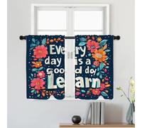 Batmerry Embrace Daily Knowledge Seek Wisdom - Cortinas de nivel para aprender a descubrir cafés, cortinas cortas de cocina, cenefa pequeña para baño, paquete de 2 unidades de 91 x 66 cm