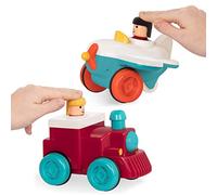 Battat- Avión y Tren Pump-N-Go Toy Vehicle Set, Color Rojo, Blanco, Azul (Branford Ltd. BT2627Z)