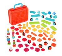 Battat Bristle Blocks Bloques de construcción encajables con Estuche | Set de 86 con ruedas y figuras de familia y animales; bloques que se conectan en cualquier ángulo; 2 años y +