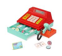 Battat registradora de juego con escáner y sonido, caja registradora de juguete, registradora electrónica de supermercado con calculadora y accesorios de tienda dinero, tarjeta de crédito, 3+ años
