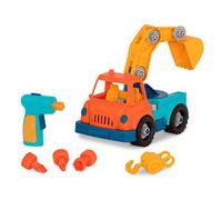 Battat camión grúa Desmontable Wonder Wheels con Taladro de Juguete | Camión grúa desmontable con taladro de juguete, brazo articulado en 3 partes, base giratoria y techo removible, 3 años y +