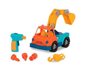 Battat camión grúa Desmontable Wonder Wheels con Taladro de Juguete | Camión grúa desmontable con taladro de juguete, brazo articulado en 3 partes, base giratoria y techo removible, 3 años y +