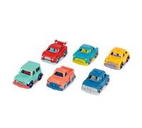Battat Mini Riders, Mini Coches de Juguete Wonder Wheels, 6 Automóviles | Set de 6 mini vehículos con coche de carreras, camioneta, taxi, policía, coche vintage y 4x4, 6 Automóviles, 1 años y +