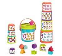 Battat - Taza apilable para clasificar con números, formas, cubo torre apilable juego de clasificar formas y apilar para niños y bebés a partir de 18 meses (19 piezas), azul