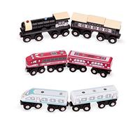 Battat - Trenes de pasajeros de Madera - Juego de ferrocarril de Madera de 6 Piezas - Trenes magnéticos de Juguete - Motores y vagones de Tren - 3 años +
