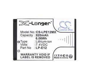 BATTERIE 820mAh Tipo LP-E12 LC-E12 Para Canon EOS-M EOS-M10 EOS-M100 EOS-M2