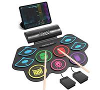 Batterie électronique pour Enfants, 9 Pads Roll-Up Drum Avec Midi Bluetooth, Kit de Pads de batterie d'entraînement pour Enfants débutants Avec Haut-parleur stéréo intégré, baguettes de batterie