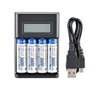 Battery Charger - 94x64x27mm Smart LCD Display, AA AAA Rechargeable Station, USB Powered Port | Independent Slot Charging, Intelligent Three-Stage Protection, Fast Heat Dissipation Shell, Fireproof Hi