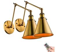 Battery Operated Wall Sconce Lighting with Remote,Modern Gold Wireless Wall Light, Adjustable Swing Arm Battery Powered Wall Lamp Fixture Wall Decor for Bedroom Living Room Kitchen (Color : 2 pack)