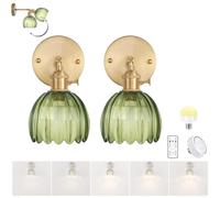 Battery Powered Wall Light,Wall Sconces Set of Two Battery Operated Wall Sconce with Remote Rechargeable Vintage Battery Operated Tulip Lampshade for Bedroom Living Room Hallway Aisle(With dimming bul