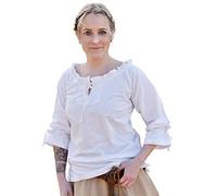 Battle-Merchant Blusa Medieval Birga de algodón con Manga 3/4 - Ropa Medieval para Mujer - Blanco, S