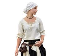 Birga - Blusa Medieval para Mujer - Manga 3/4 - Algodón - Natural - S