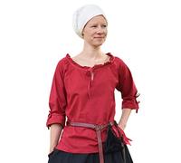 Birga - Blusa Medieval para Mujer - Manga 3/4 - Algodón - Rojo - S