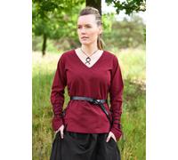Battle-Merchant Blusa medieval renacentista Aila con cordones para mujer, manga larga, cuello en V, disfraz de carnaval LARP vikingo, borgoña, S