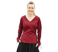 Battle-Merchant Blusa medieval renacentista Aila con cordones para mujer, manga larga, cuello en V, disfraz de carnaval LARP vikingo, borgoña, S
