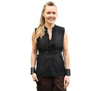 Battle-Merchant - Blusa medieval sin mangas Levke, camisa con cordones, traje de doncella, vestido, LARP, vikingo, pirata, Negro , M