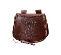 Battle-Merchant - Bolsa Medieval de Cuero para el cinturón - con Martillo de Thor en Relieve - Accesorios de Estilo Vikingo para Larp - Unisex - Marrón