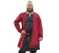 Battle-Merchant - Capote Medieval Ligero Bjorn - Manga Larga y bajo hasta Las Rodillas - Ropa de Estilo Vikingo para Larp - Marrón, Rojo/Granate - Rojo - XL
