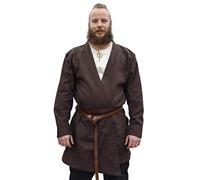 Battle-Merchant - Capote medieval ligero Bjorn - Manga larga y bajo hasta las rodillas - Ropa de estilo vikingo para LARP - Marrón, rojo/granate - Marrón - L