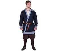 Battle-Merchant - Capote medieval ligero Bjorn - Manga larga y bajo hasta las rodillas - Ropa de estilo vikingo para LARP - Marrón, rojo/granate - Azul Oscuro - L