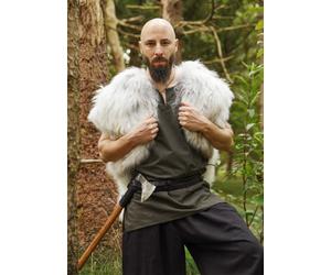 Battle-Merchant Chaleco De Piel, Capa De Piel Berserker Blanca Pintada