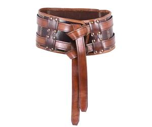Battle-Merchant Cinturón doble de cuero Arnulf, marrón, L-XL | Aprox. 13,5 cm de ancho, cinturón de cuero, medieval, vikingo, LARP, recreación, cosplay de fantasía