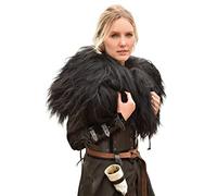 Battle-Merchant Cómodo pelo medieval vikingo de piel de cordero auténtica natural, para hombre y mujer, color negro, Negro , S/M