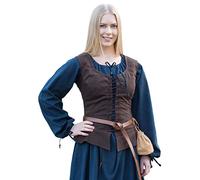 Battle-Merchant - Corpiño Medieval Tilda - con Tirantes Anchos - Ropa de Estilo Medieval para Larp - Algodón - Marrón - XL