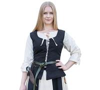 Battle-Merchant - Corpiño Medieval Tilda - con Tirantes Anchos - Ropa de Estilo Medieval para Larp - Algodón - Negro - XL