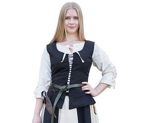 Battle-Merchant - Corpiño medieval Tilda - Con tirantes anchos - Ropa de estilo medieval para LARP - Algodón - Negro, marrón - S-XXL