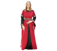 Battle-Merchant - Elegante vestido medieval Bliaut Josephine con cinturón - Traje para mujer - Edad Media Vestido, Disfraz, LARP, rojo y negro, XXL