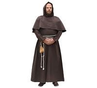 Battle-Merchant - Hábito de monje con capucha y cordel - Disfraz medieval - Ideal para LARP - Marrón - XXL