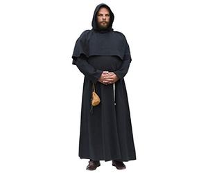 Battle-Merchant - Hábito de monje con capucha y cordel - Disfraz medieval - Ideal para LARP - Negro - L/XL