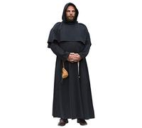 Battle-Merchant - Hábito de monje con capucha y cordel - Disfraz medieval - Ideal para LARP - Negro - XXL